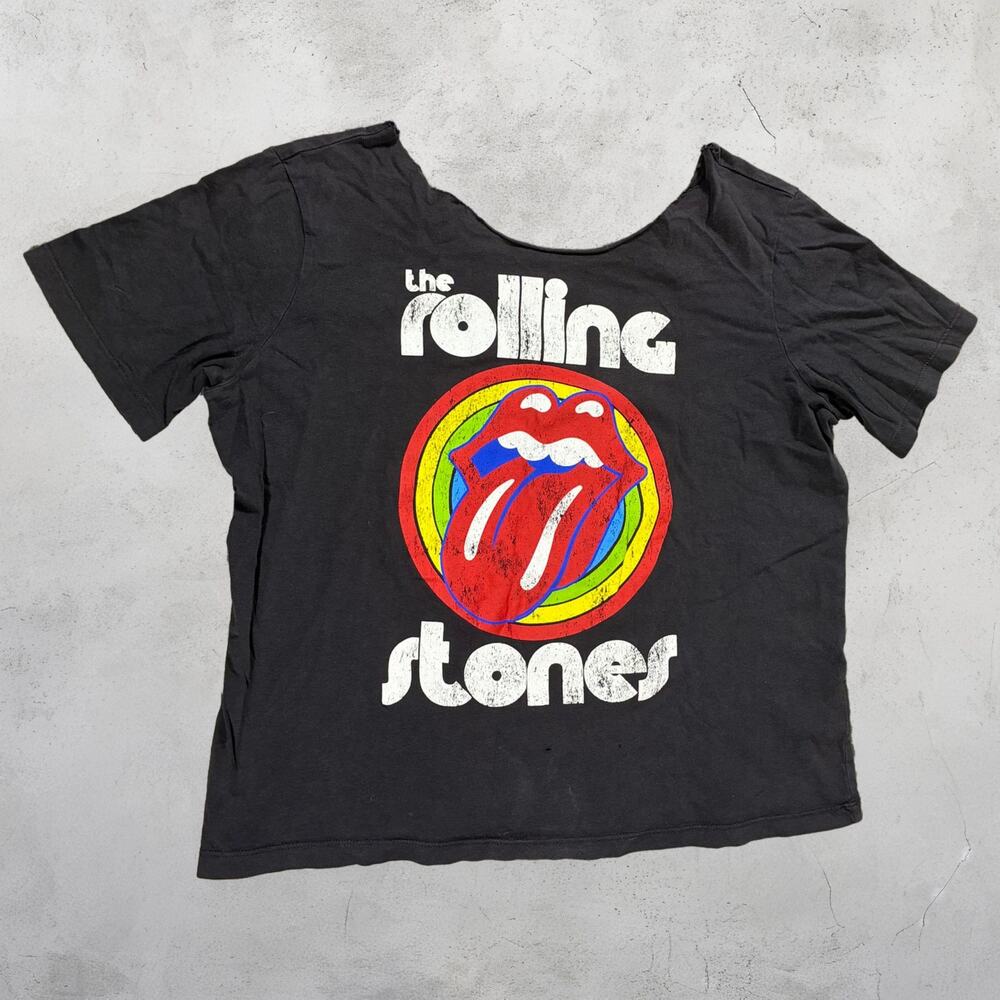 🎸 The Rolling Stones Rainbow Tongue Distressed Cut Neck Tee Unisex Medium 🌈